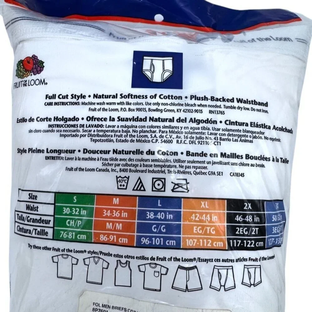 Vintage 2005 Fruit of the Loom Briefs 8-Bonus Pack XL 42-44 Mens White Underwear